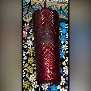 2022 Starbucks Holiday 24 oz Red Jeweled Tumbler with Straw